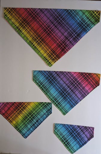 Rainbow Plaid Collar Through Dog Bandana --FREE SHIPPING