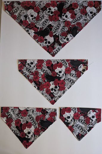 Skeletons and Roses  Collar Through Dog Bandana --FREE SHIPPING