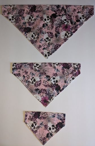 Skulls Flowers and Spider Webs Collar Through Dog Bandana --FREE SHIPPING