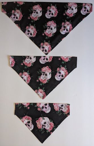 Roses and Skulls  Collar Through Dog Bandana --FREE SHIPPING